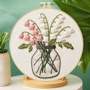 Kit de Bordado a Mano XIXI, Diseño de Flores en Punto de Cruz sobre Lino de Algodón con Hilo de Poliéster, Forma Redonda, Regalo para Principiantes - Product Image 1