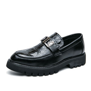 Chaussures habillées pour hommes, Derby, Oxford, mocassins, basses, à enfiler, semelle épaisse augmentant la taille, plateforme en cuir, bout rond, chaussures de ville - Product Image 1