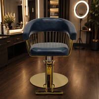 Chaise de salon de coiffure de luxe haut de gamme, base ronde dorée, chaise de coiffage hydraulique réglable pour service de coupe de cheveux