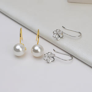 Crochet d'oreille en argent S925 pour femme, long, avec perle, pour bijoux faits main, avec plateau vide, composants de base pour produits semi-finis - Product Image 1