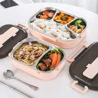 Lonchera Personalizable de Acero Inoxidable 304, Rectangular, Apta para Calentar, con Tapa de Plástico Hermética y 5 Compartimentos, para Oficina y Escuela