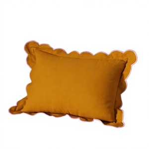 <b>INDIAN</b> TEXTILES H/L Solid Color Rectangle <b>Throw</b> Pillow Cover With Scallop Edge Minimalist Style Removable And Washable - Product Image 1