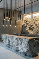 Comptoir de bureau sur mesure en pierre naturelle à motifs, en matériau FRP, pour hôtel, restaurant, salle d'exposition
