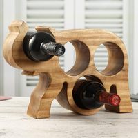 202409 organisateur de casier à vin en forme d'éléphant 4 bouteilles porte-vin en bois avec présentoir pour décor de bar de cuisine