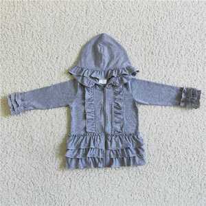 Sudadera con capucha y cremallera de color liso con <span class=keywords><strong>volantes</strong></span> para niñas al por mayor, chaqueta con capucha de varias capas con <span class=keywords><strong>volantes</strong></span> para niños, ropa de abrigo de boutique - Product Image 2