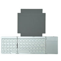 Keyboard Nirkabel Anti-Ghosting 64-Tombol Lipat Tipis dengan Kulit PU, USB Type-C, Tanpa Lampu Latar untuk iPad Mini Tablet
