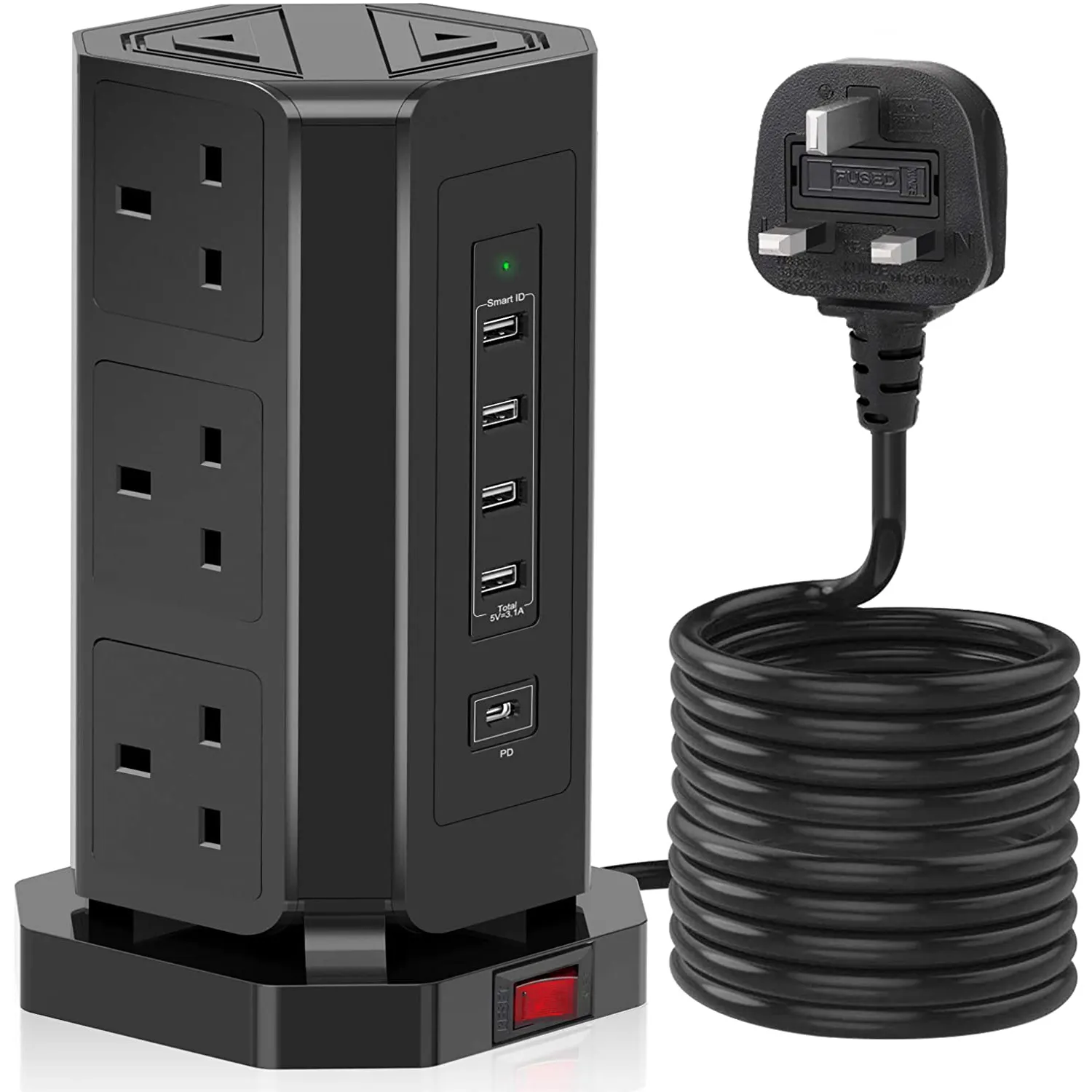 220V 13 Amp CE Vertikaler Netz stecker und Tower Shape Verlängerung buchse USB-Steckdose UK mit USB -A USB-C Lade buchse