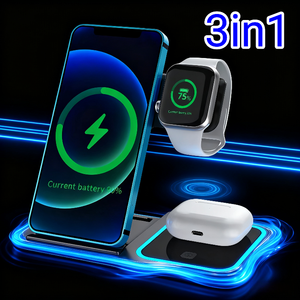 Đế sạc không dây từ tính <span class=keywords><strong>3</strong></span> trong <span class=keywords><strong>1</strong></span> có thể gập lại, đế sạc cho iPhone, đồng hồ, tai nghe với đèn - Product Image 2