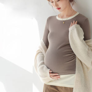 Chemise de base de maternité en coton T-shirt de printemps et d'automne couche intérieure pour femmes haut de <span class=keywords><strong>grossesse</strong></span> <span class=keywords><strong>pull</strong></span> d'hiver à l'extérieur des vêtements de maternité - Product Image 2