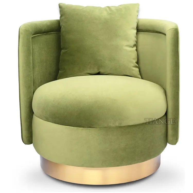 Luxe Moderne Woonkamer Meubels Designer Messing Goud Fluwelen Bekleding Chubby Swivel Accent Lounge Stoel