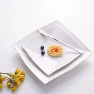 Weiße Keramik-Restaurant teller in voller Größe Set Weißes Hotel Porzellan Square Plate Dishes