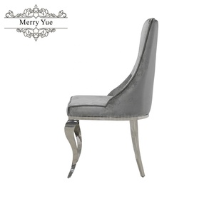 Silla tapizada francesa personalizada para comedor, patas de Metal de acero plateado, color <span class=keywords><strong>gris</strong></span> <span class=keywords><strong>oscuro</strong></span>, acolchada, de tela de terciopelo triturada, para comedor - Product Image 6
