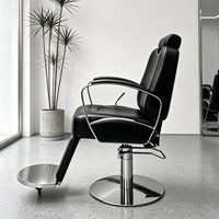 Fauteuil de Barbier Simple et Professionnel pour Salon – Inclinable, Réglable en Hauteur, Pivotant, en Cuir PU, Rabattable, pour Coiffure et Coloration
