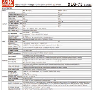 MEAN WELL XLG-75-L-A 74.9W 700‑1050mA 53‑107V Constant Power IP67 Waterproof <b>LED</b> <b>Driver</b> AC100‑305Vac - Product Image 3