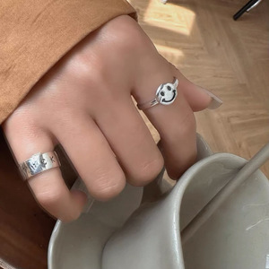 Anillo de plata de ley S925 con cara sonriente para mujer, dedo índice, joyería de regalo sencilla y a la moda - Product Image 2
