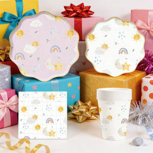 DAMAI - Vajilla Desechable para Fiestas Infantiles, Cumpleaños, Picnic, con Diseño de Arcoíris, Sol y Nubes, Servilletas, Vasos y Platos de Papel - Product Image 6