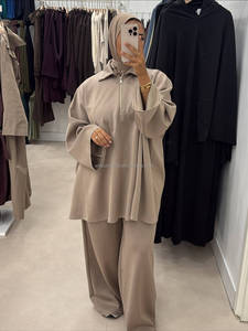 Custom Winter Co Ord busto tasche con cerniera modesto elegante Casual traspirante 2 pezzi maglione Set <span class=keywords><strong>abbigliamento</strong></span> islamico all'ingrosso - Product Image 3