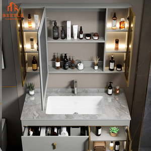 ชุดโต๊ะเครื่องแป้งในห้องน้ำอลูมิเนียมกันน้ำพร้อมอ่างล้างหน้าเซรามิก-100% กันสนิมน้ำหนักเบาแต่แข็งแรงดีไซน์ทันสมัย - Product Image 3