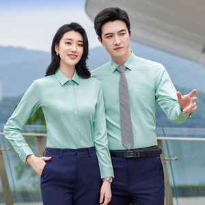 Professional Men's And Women's Long Sleeve Shirts Solid Color Anti-Wrinkle Business Workwear For Office College Teacher Bank - Product Image 4