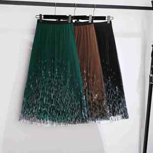 <span class=keywords><strong>Jupe</strong></span> <span class=keywords><strong>longue</strong></span> en <span class=keywords><strong>tulle</strong></span> pour femmes <span class=keywords><strong>Jupe</strong></span> midi plissée à la mode, esthétique, dégradée, imprimée léopard, ligne, taille haute Femme Vert - Product Image 2