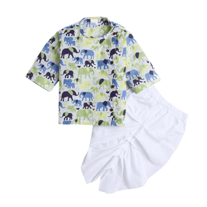 Kurta imprimé éléphant pour bébé garçon avec pantalon dhoti blanc, tenue ethnique traditionnelle pour tout-petits, vêtements confortables pour les fêtes - Product Image 1