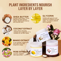 Beurre corporel de haute qualité OEM ODM, non gras, à la rose, à la noix de coco, à la mangue, au beurre de karité, lotion aux ingrédients à base de plantes, beurre corporel
