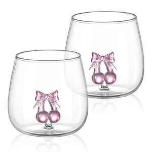 Copas de Vino sin Tallo con Diseño de Lazo Rosa Cereza de San Valentín, Copas 3D Estéticas para Beber, Ideales para Fiestas de San Valentín y Galentine - Product Image 2
