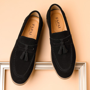 Men's Genuine Leather Tassel Loafers Comfortable Slip Low Heel Rubber Outsole Leather Printing Logo <b>Driving</b> <b>Shoes</b> Spring Fashion - Product Image 1