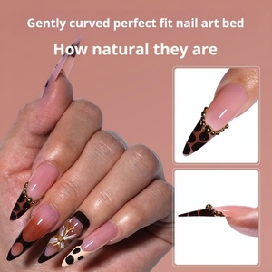 Hot Selling Handmade Wearable Nail <b>Sweet</b> and Cool <b>Flower</b> Almond Long Style Finished Nail Art, Detachable Patch Nail Piece - Product Image 5