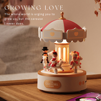 Boîte à musique automatique avec carrousel, lumière LED nocturne intérieure, interrupteur à bouton, abat-jour blanc - Cadeau de Noël pour la décoration de la chambre d'enfant