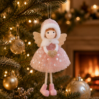 Décoration de Noël : Pendentif Fille en Tissu, Chapeau en Peluche Fileté, Ange aux Grands Yeux