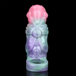 Knight's Mask Fantasy Penis Enlarger with Silicone Cock Ring <b>Dildo</b> Sleeve for Men - Product Image 2