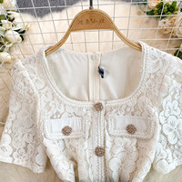 Robe décontractée élégante pour femmes WIWT, robe mi-longue à manches courtes avec ceinture, robe à volants en dentelle patchwork, pour tous les jours et les soirées