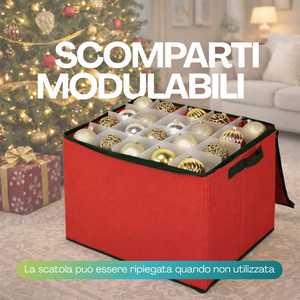 <b>Christmas</b> Bauble Storage <b>Box</b> 43x35x35 Cm With Zipper And Handles Modular Compartments For Up To 80 Ornaments - Product Image 4