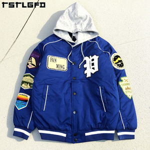 แจ็กเก็ตเบสบอลผ้าฝ้ายหนาสำหรับผู้ชายเสื้อแจ็กเก็ตคอปกปักโลโก้ได้ตามต้องการ - Product Image 3