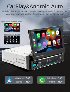 Bqcc 1din 7 "HD IPS có thể thu vào màn hình xe máy nghe nhạc đầy màu sắc ánh sáng Carplay GPS Wifi Wifi BT mirrorlink RDS USB sạc nhanh 9607W - Product Image 4