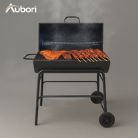 Barbecue au charbon de bois avec couvercle, étagère latérale, roues et étagère inférieure pour le camping et les fêtes en plein air