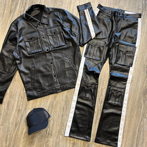 YSJY Manufacturer <strong>Clothing</strong> Manufacturers Custom Tracksuits Street <strong>Clothing</strong> Fashion Men's Stacked Blank Leather Set - Product Image 2