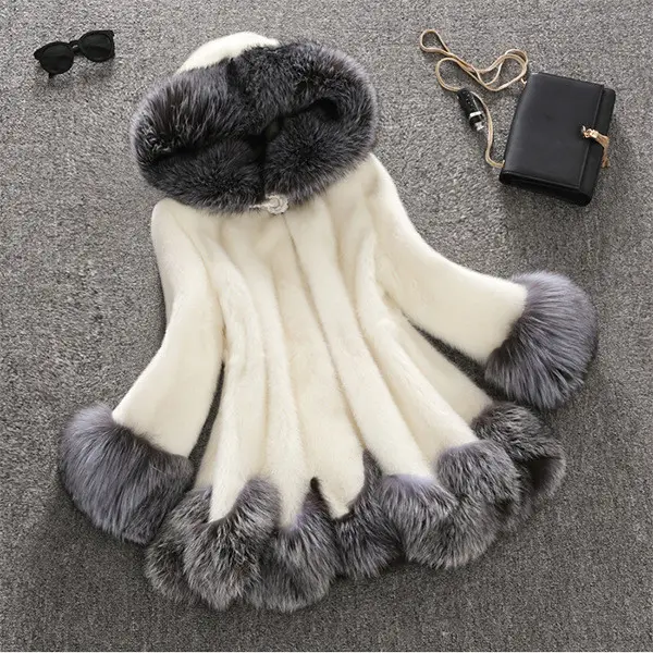 Plus size women winter faux fur coat fashion long sleeve hooded imitation fox fur loose fit jacket overcoat women