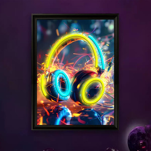 Headphones LED picture frame neon indoor hanging <b>wall</b> decoration luminous hanging painting USB powered <b>dimmable</b> ambient <b>light</b> 5V - Product Image 1