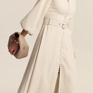 Robe longue personnalisée en coton et lin avec ceinture et boutons sur le devant, idéale pour les vacances ou les occasions formelles pour femmes - Product Image 2