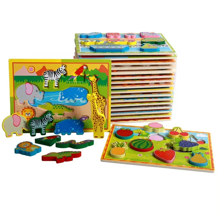 Preschool Learning Children Educational montessori Toy Wooden Simple Carton Puzzle For 1+ Kids