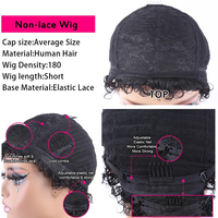 Perruque abordable en stock, perruque économique en cheveux humains, livraison rapide, perruque courte bouclée pixie sans colle en cheveux humains vierges