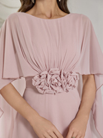 Robe de soirée élégante pour femme, col rond, dos nu, manches cape, avec décoration florale 3D faite à la main, jupe longue, robe de soirée