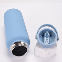 Bouteille d'eau en acier inoxydable avec 3 couvercles, poignée durable pour le camping, double paroi isolée, bouteille à boisson de 32 oz avec couvercle