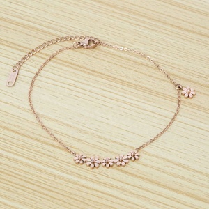 गुलाब सोना मढ़वाया लिंक चेन पायल पैर गहने स्टेनलेस स्टील फूल आकर्षण पैर श्रृंखला पायल - Product Image 6