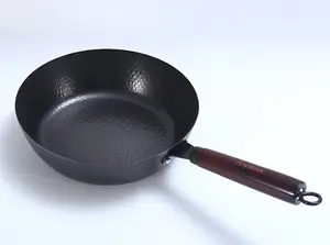Martello ferro padella profonda con manico in legno antiaderente in acciaio al carbonio wok