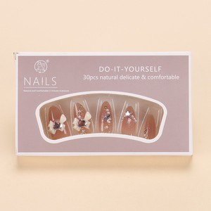 Meilleures ventes : <span class=keywords><strong>Faux</strong></span> <span class=keywords><strong>ongles</strong></span> portables faits main, design nœud en forme de cœur, chaîne perlée, lot de 30 pièces, prêts à poser - Product Image 4