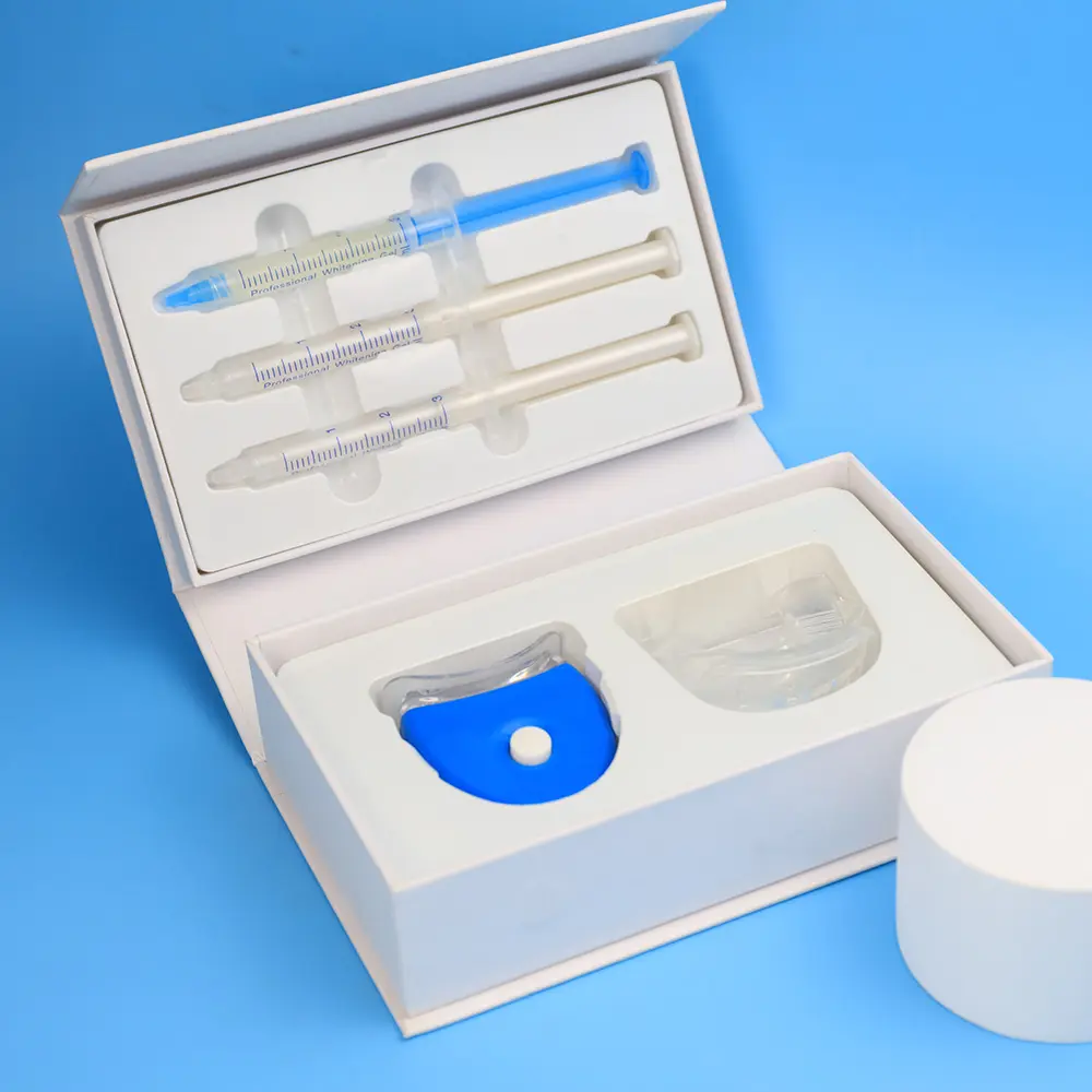 Kits de blanqueamiento de dientes de uso doméstico con logotipo personalizado con luz LED 1/5 Gel blanqueador de dientes de 3ml