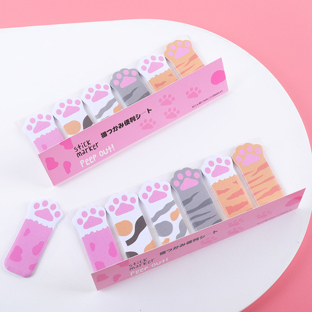 Sticky Index Tabs Adhesive Page Markers Flags Cute Cat Paws Sticky Notes PET Memo Pad Cartoon Animal for Office School Supplies